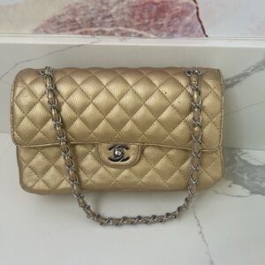 Gold quilted purse flap bag